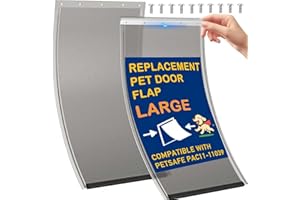 LPLSWYB 2 Pack Large Dog Door Replacement Flaps with 1 Aluminium Alloy Replacement Bracket, Compatible with Petsafe Freedom Doggie Doors, PAC11-11039 10 1/8" X 16 7/8" -with Screws(Smoky Translucent)