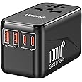 LENCENT Universal Travel Adapter, 100W GaN3 International Adaptor with 2 QC4.0 USB-A+2 PD3.0 Type-C PPS Fast Charging, Worldwide Wall Charger for iPhone,Samsung,Laptop, Plug Adapter USA/UK/EU/AU Black