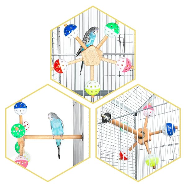 OIIBO BIRD TOY ROTATING PERCH TOY WITH BELL BALLS, PUZZLE PARROT TOYS BIRD CAGE TOYS BOREDOM REDUCING BIRD FORAGING TOYS FOR COCKATIEL, PARAKEETS, PARROTS, BUDGIES, LOVEBIRD, CONURES