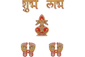 ARTISENIA Handmade Multicolored Meenakari Shubh Labh with laxmi Charan Paduka Pagal | Acrylic Diwali Rangoli Floor Decorations Table Decoration | Floor Wall Stickers Shubh Labh Set RV-029