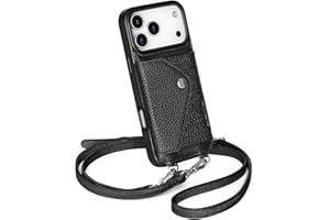 LUCKYCOIN Crossbody Wallet Phone Case for iPhone 17 Pro Max,100% Genuine Leather Phone Case with Expandable Wallet Card Holder & Adjustable Removable Strap,Leather Phone Purse for Women - Pebble Black