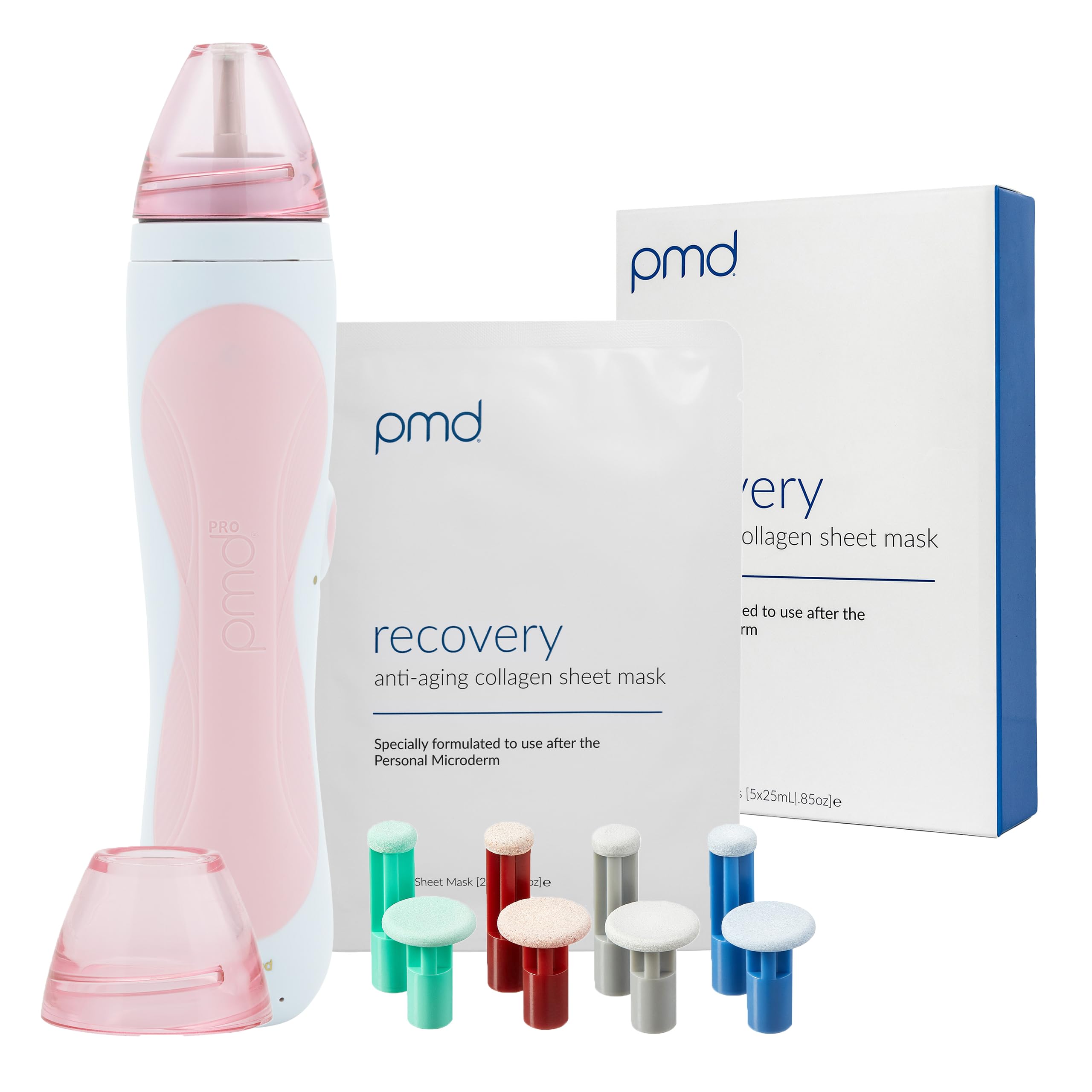 PMD Beauty Personal Microderm Pro – at-Home Use, Facial Exfoliator Tool, Microdermabrasion Machine Kit for Face and Body Skincare, Blush + Recovery Mask