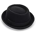 Mens-Pork-Pie-Hat Flat-Top-Bowler-Hat Wool-Fedora-Hat for Women(S/M)