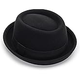 Mens-Pork-Pie-Hat Flat-Top-Bowler-Hat Wool-Fedora-Hat for Women(S/M)