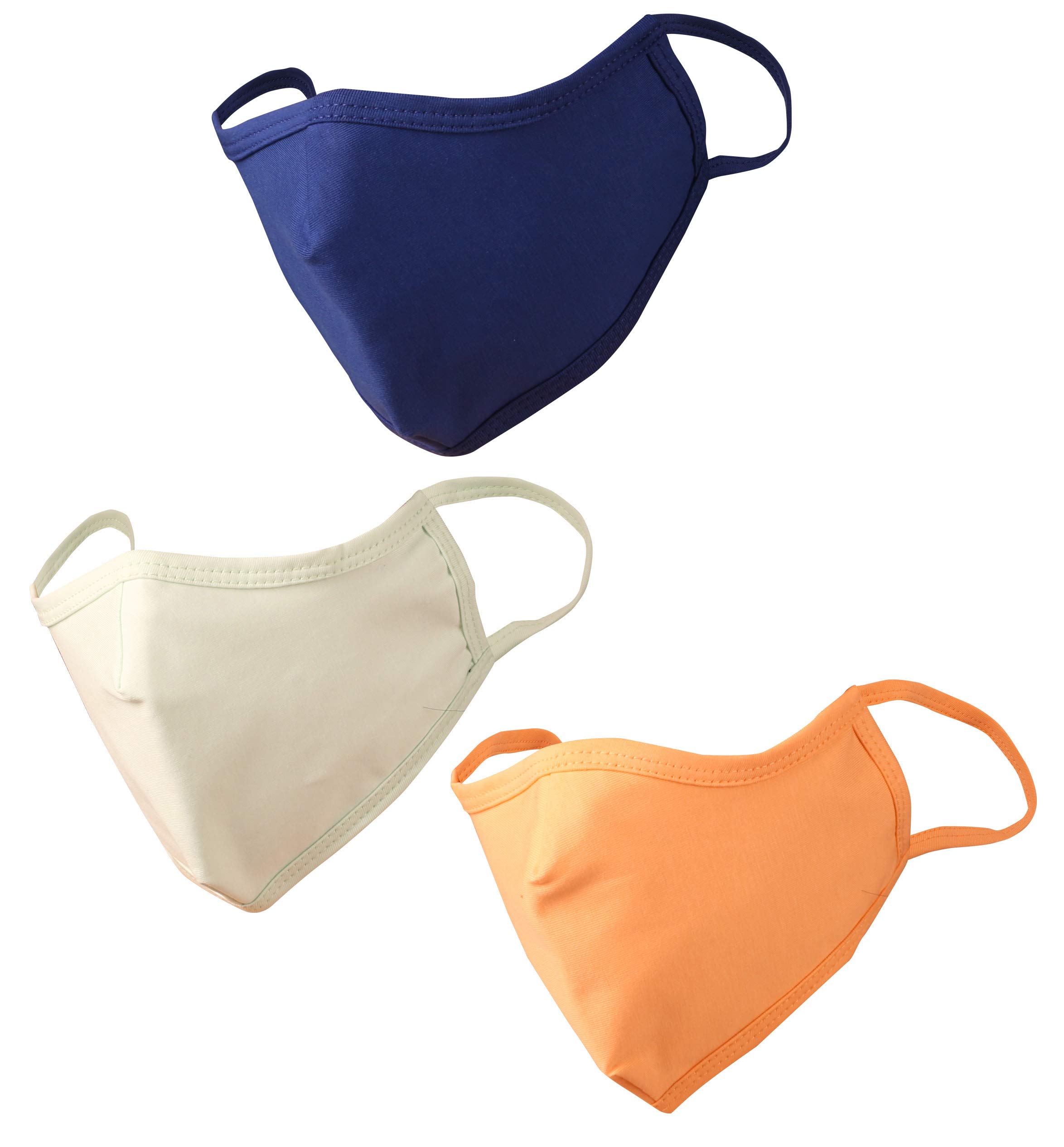 Touchstone Soft Cotton knitted Face Mask - medium size comfortable Washable double layer. (Pack of 3). Green Peach Blue