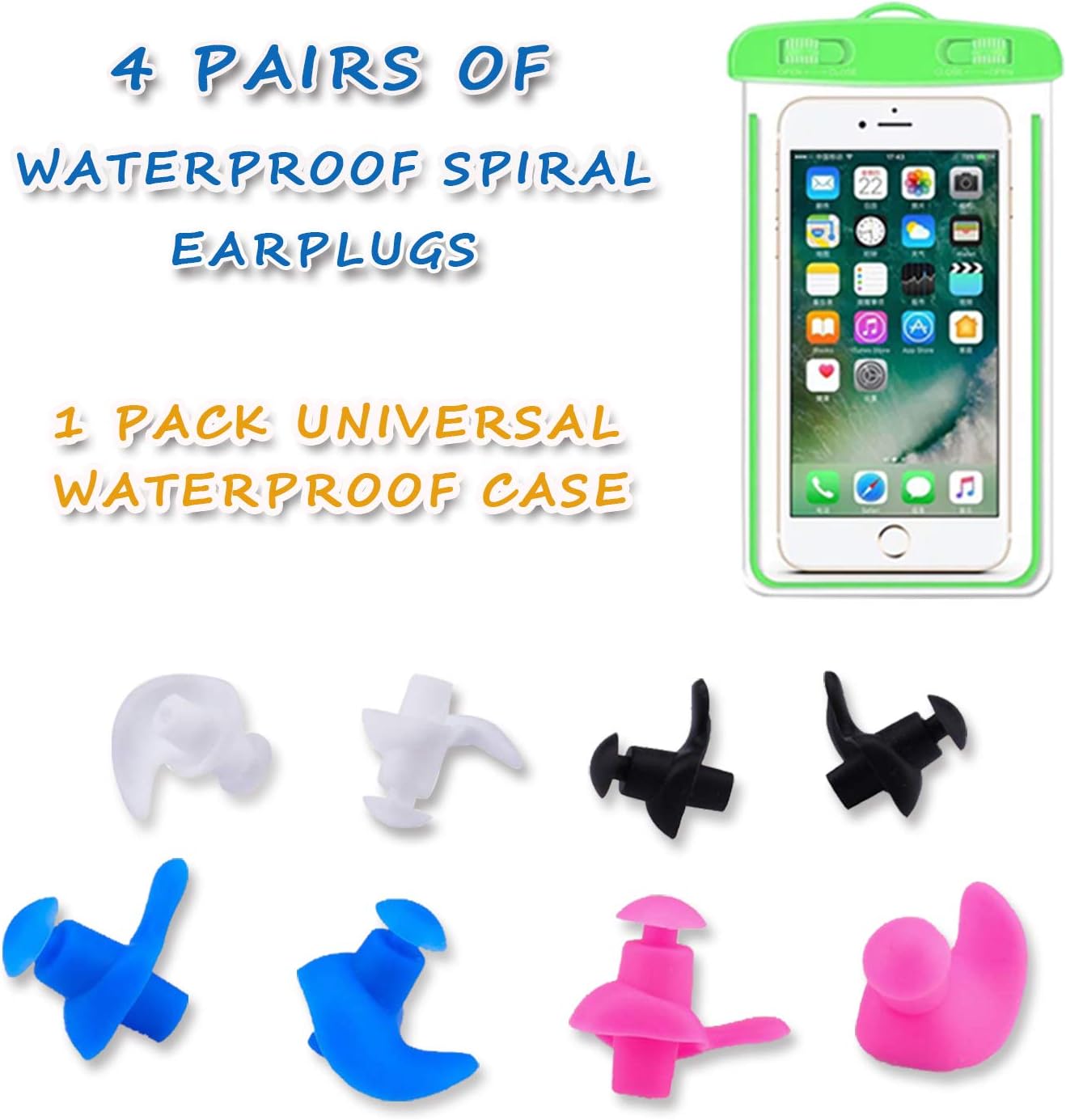 Swimming earplugs, 4 Pairs of Waterproof Reusable earplugs, Adult and Child Swimming earplugs, Swimming Bathing Surfing and Other Water Sports: Health & Personal Care