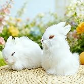Basuo-9Q Easter Bunny Plush Figurines - 2 Piece Realistic Rabbit Stuffy for Easter Decor, Spring Basket Fillers, Home Decoration, Photoshoot Props, (White)