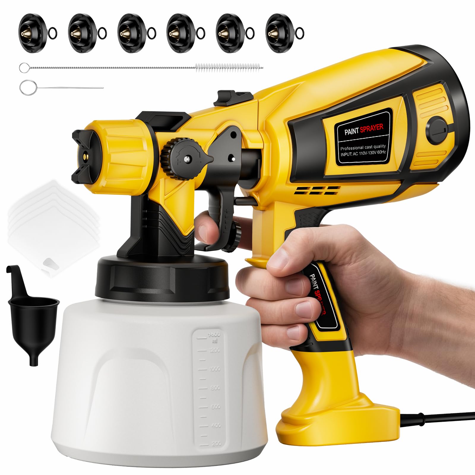 Photo 1 of Paint Sprayer, 1000W HVLP High Power Electric Spray Paint Gun with 47flOZ (1400ML) Container, 6 Nozzles & 3 Patterns, Copper Motor Airless Paint Sprayer for House Painting Fence Cabinets Wall