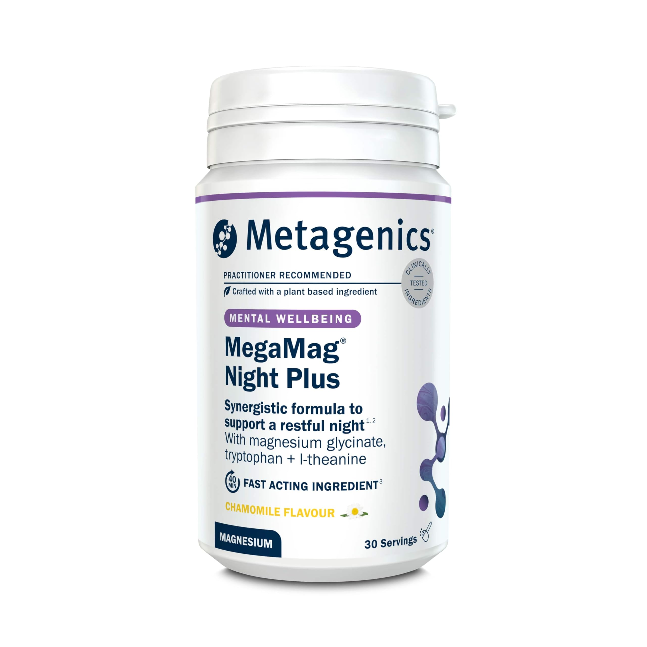 Metagenics MegaMag Night Plus – Magnesium With Folic Acid & Vitamin B12 – Energy Metabolism & Nervous System Support – Chamomile Flavour, 30 Servings