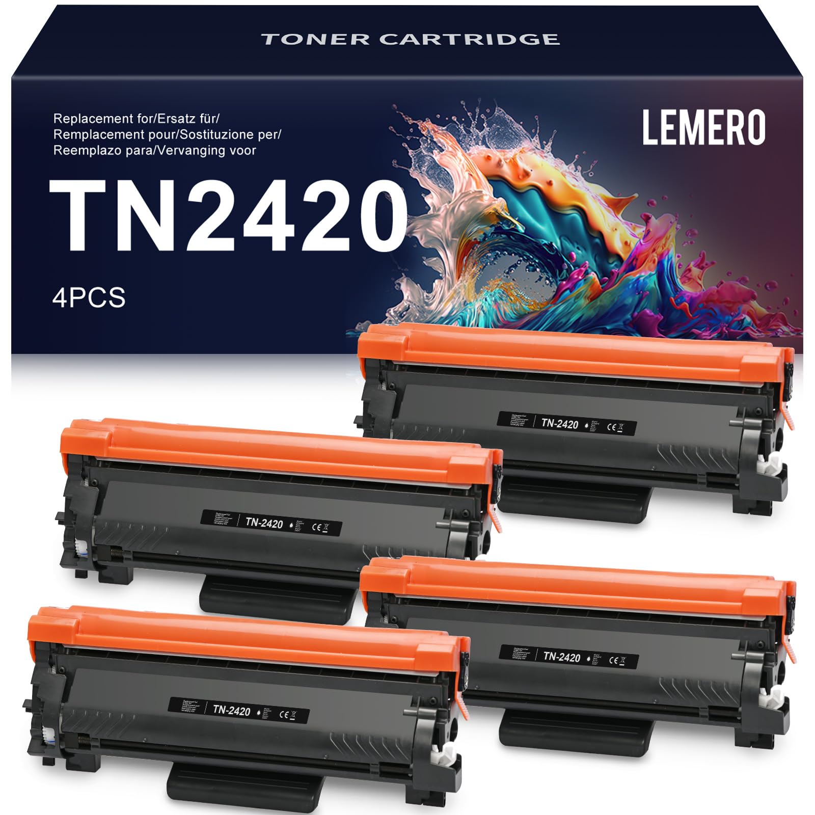 Lemero Toner Cartridge Compatible for TN-2420 TN2420 for HL-L2310D HL-L2350DN HL-L2370DN HL-L2375DW MFC-L2710DN MFC-L2710DW MFC-L2730DW MFC-L2750DW DCP-L2510D DCP-L2530DW，4Pack