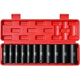 11 Pieces 1/2-Inch Drive Deep Impact Socket Set, 3/8-Inch to 1-Inch, CR-V, SAE, 6 Point, Deep, 11 Pieces 1/2" Dr. Socket
