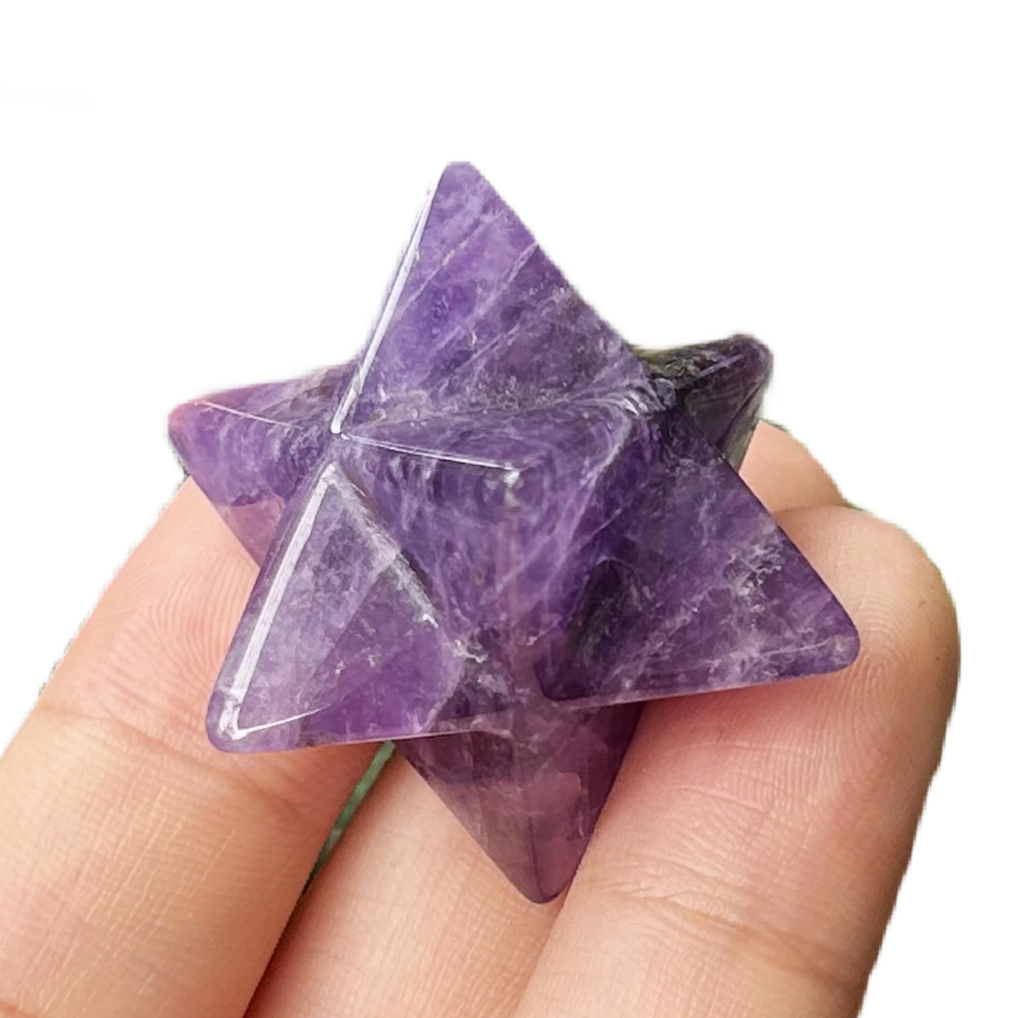 Manekieko Natural Amethyst Merkaba Crystal Protection Sacred Meditation Energy Healing Chakra,25mm Hexagonal Star Crystals and Healing Stone