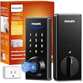 Philips Smart Lock, Fingerprint Door Lock with Touchscreen, WiFi Gateway | Code / Fingerprint / APP /Voice Unlock, Auto Lock, 100 User PIN Codes, Fits Most Doors, Weatherproof, Backlit Touchscreen