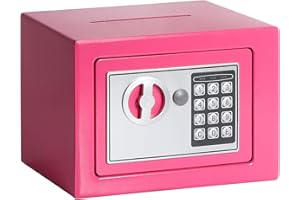 Jssmst Small Safe Box for Money - 0.23CF Mini Safe with Electronic Keypad, Lockable Box for Home Security and Personal Storage, 9.06 x 6.69 x 6.69 inch, Pink