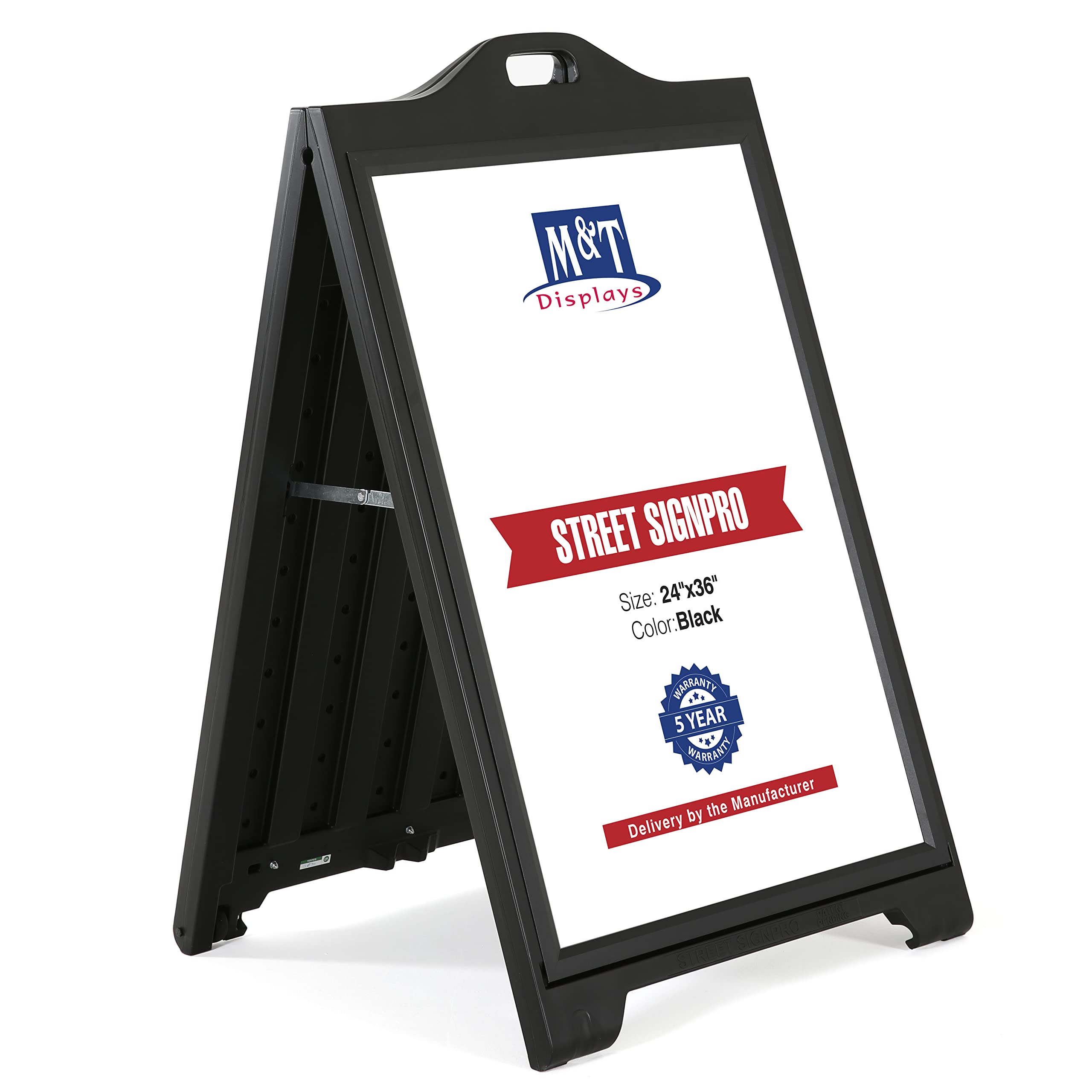 Photo 1 of ***DAMAGE -BENT -SELLING AS IS *** M&T Displays Street SignPro with Lens Protective Cover, 24x36 Inch Poster Black Double Sided Sandwich Board Folding A-Frame Sidewalk Curb Sign Portable Advertising Display for Restaurant Cafe