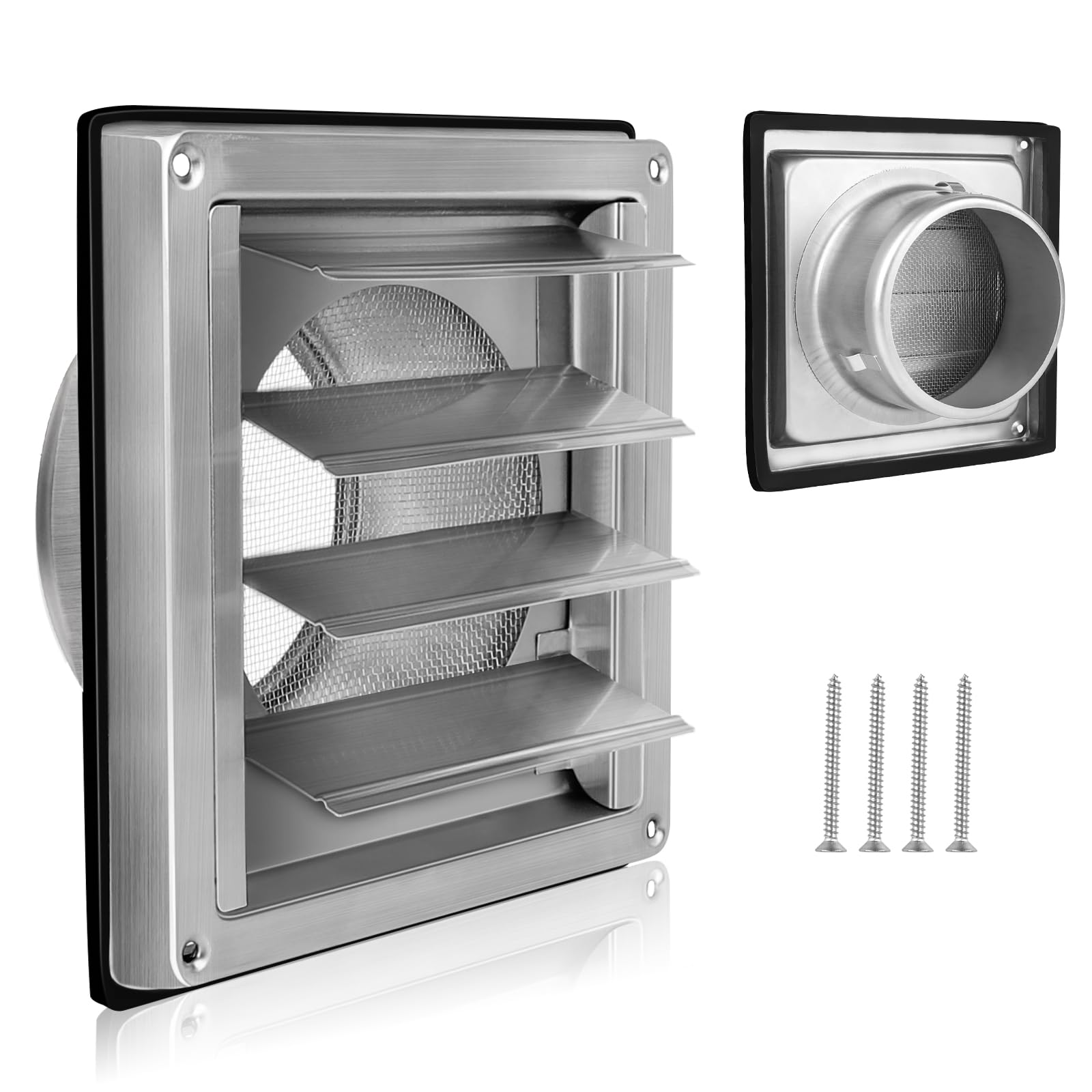 LALAGO Ventilation Grille 100 mm with Insect Protection Grille, 304 Stainless Steel Backflow Flap, Weather Protection Grille, Ventilation Grille Diameter 100 mm for VMC Pipe and Sheathing