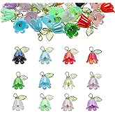 Mabor 32Pcs Flower Charms for Jewelry Making Lily of the Valley Beads Aesthetic Floral Plastic Dangle Charms for DIY Crafts Necklace Earring Jewelry Making Decoration, Random Color