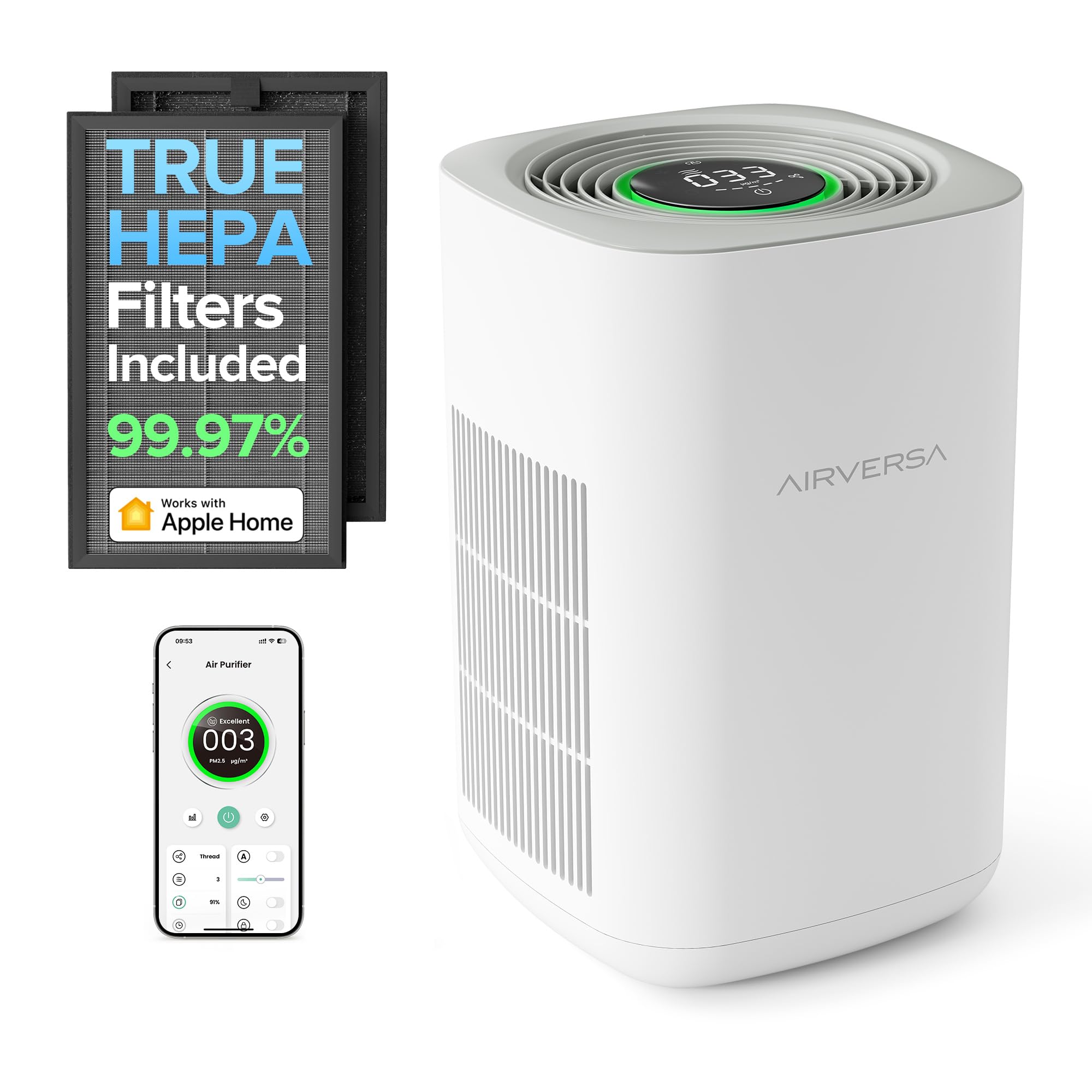 Photo 1 of Airversa HomeKit Air Purifier over Thread Works with HomeKit (Home Hub Required) 3-Stage H13 True HEPA Smart Air Cleaner 1000 sq.ft Purelle AP2