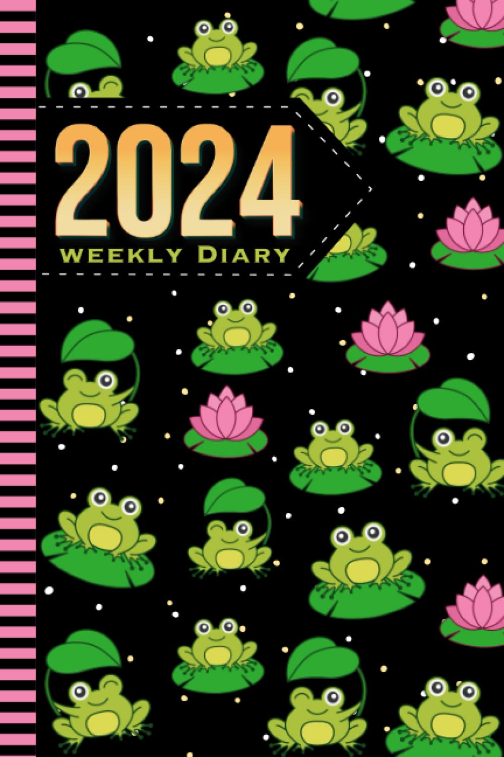 2024 Weekly Diary: 6x9 Dated Personal Organizer / Daily Scheduler With Checklist - To Do List - Note Section - Habit Tracker / Organizing Gift / Cartoon Green Frog Art Pattern on Black