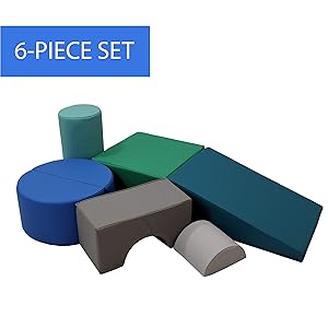 FDP SoftScape Playtime and Climb Multipurpose Soft Foam Playset with Foldable Seat for Infants and Toddlers; Crawling, Climbing, Block Play for Home, Daycare, Preschool (6-Piece) - Contemporary