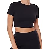PAVOI ACTIVE Athleisure Crop Tee | Low Support Crew Neck Short Cap Sleeves Lounge Workout Women's Cropped Top | LuxeCloud