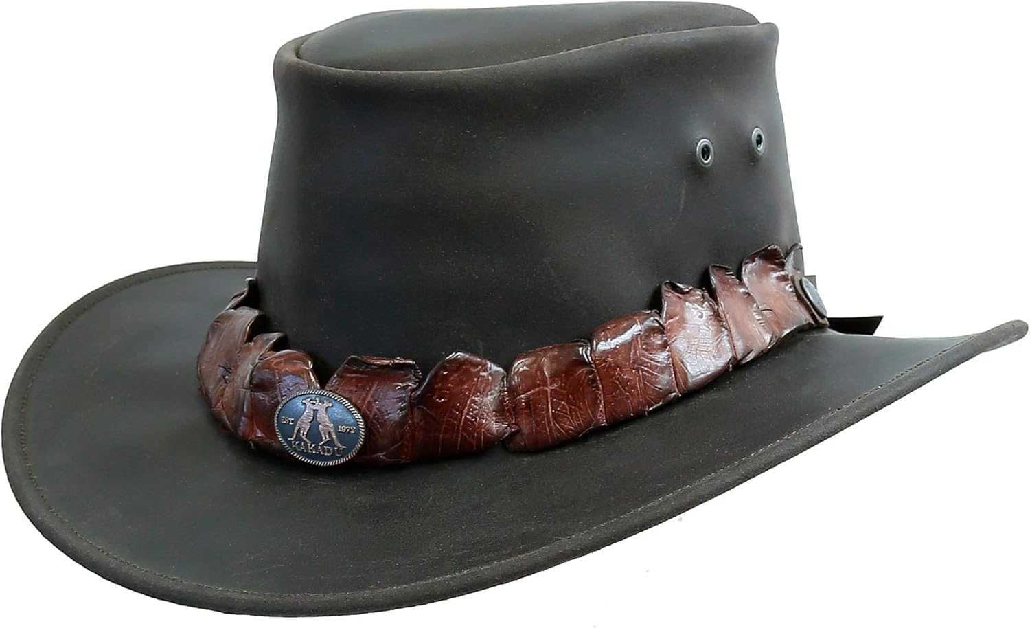 Sombrero de piel estilo australiano para exteriores con banda de piel