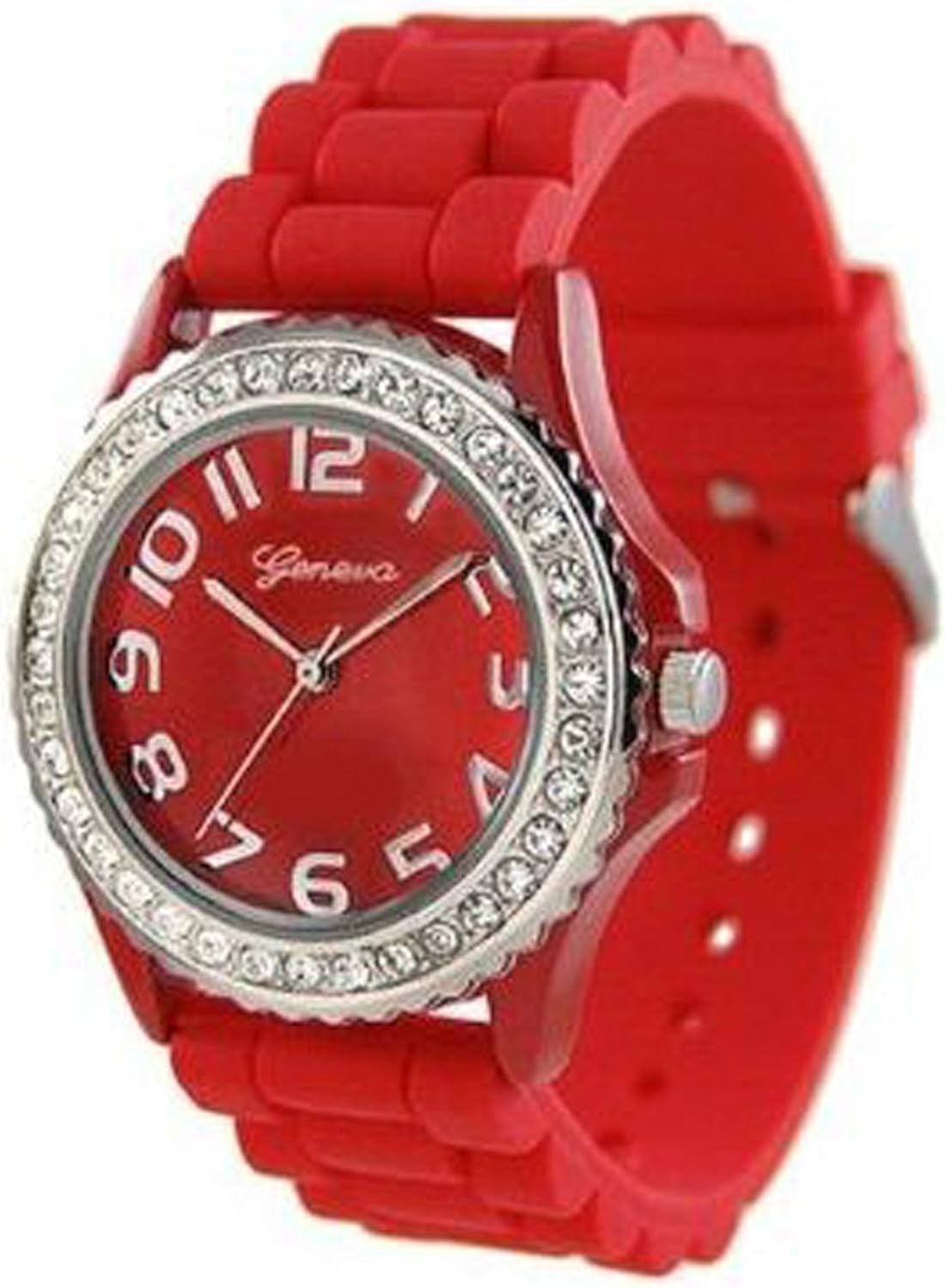 Red Geneva Crystal Rhinestone Large Face Watch with