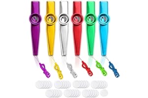 Fokmuaex 6 Metal Kazoo Musical Instruments with 36 Pieces Kazoo Flute Diaphragms, Aluminum Alloy Kazoo Instruments for Guitar
