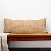 JoraLion Decorative 14x36 Lumbar Pillow Cover, Khaki Cross Pattern Woven Textured Cushion Case Polyester Cozy Modern Farmhouse Vintage Pillowcase for Couch Sofa Bed Living Room, ONLY 1 Cover