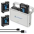 Artman Osmo Action 5 Pro 4 3 Replacement Battery Charger, 2100mAh Action 5 Pro Batteries with Dual Charging Hub for DJI Osmo Action 5 Pro, Osmo Action 4, Osmo Action 3 Extended Battery (White, 2 Pack)