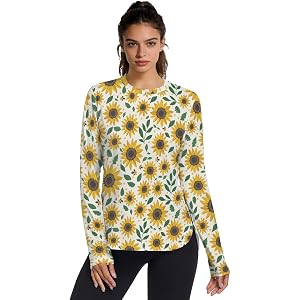 Women Rash Guard Long Sleeve UPF 50+ Sun Protection Shirts Clothing Workout Running Athletic Hiking Yoga Golf Gym Tops Shirt
