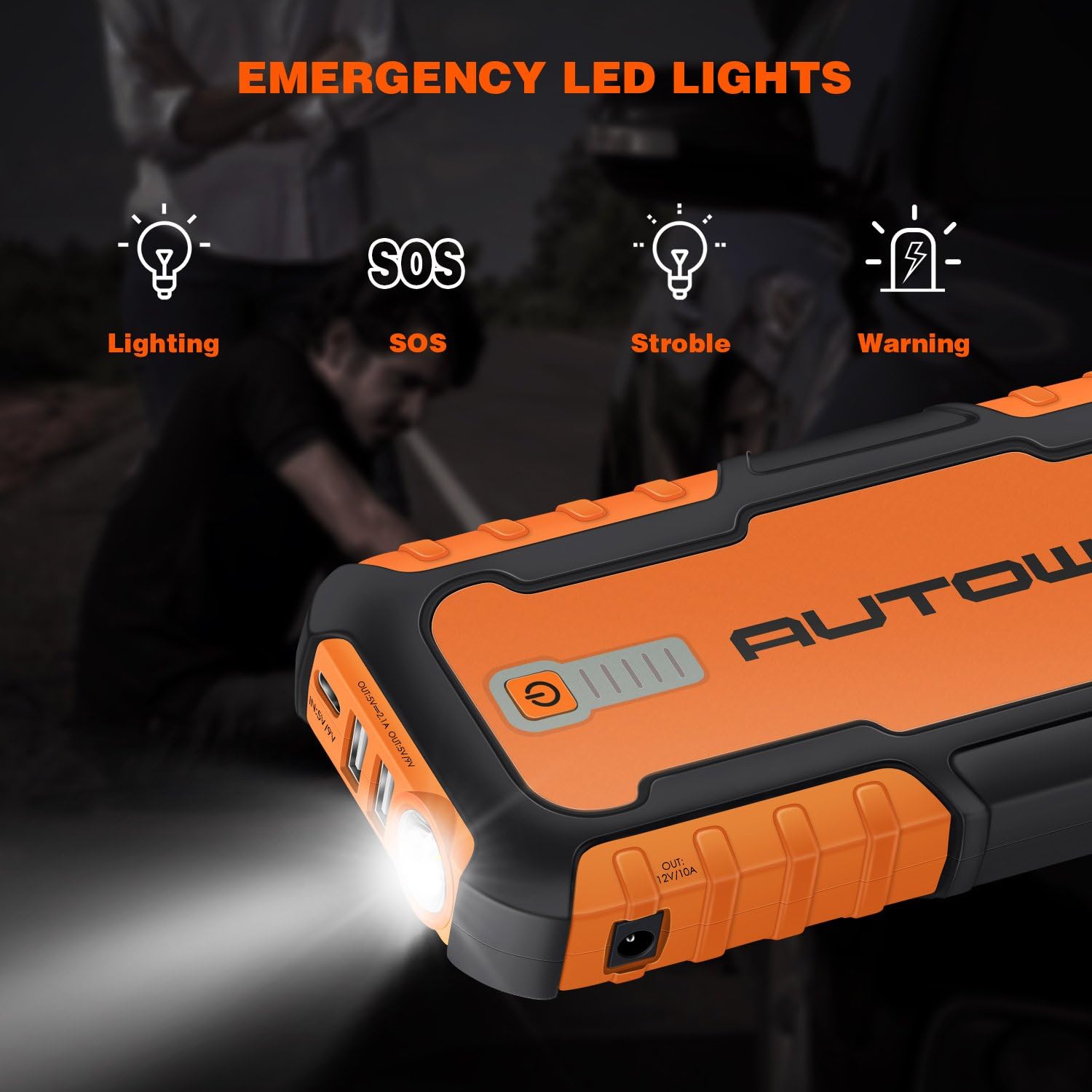 AUTOWN Car Jump Starter - 21000mAh 1000A Peak, 12V Auto Battery Booster with Quick Charge (Up to 8.0L Gas, 6.5L Diesel Engine), Portable Power Pack & Jump Box with Smart Jumper Cables and LED Light: Automotive