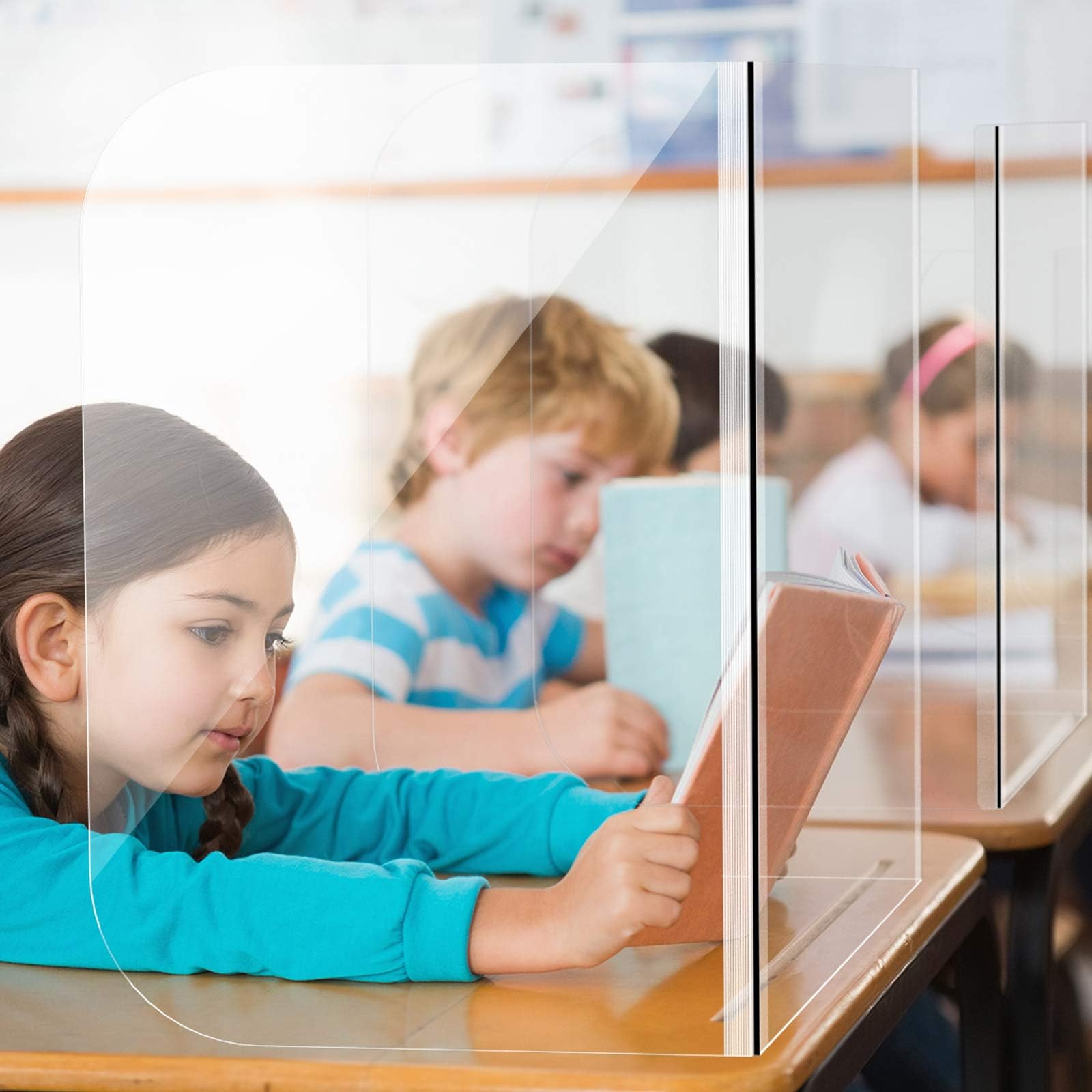 Acrylic Shield for Student Desk,Plexiglass Barrier for Counter,Portable & Foldable Protective Sneeze Guard Shield for Counter,Clear Plastic Sneeze Guard Fit for School, Libraries,Business (1PACK)