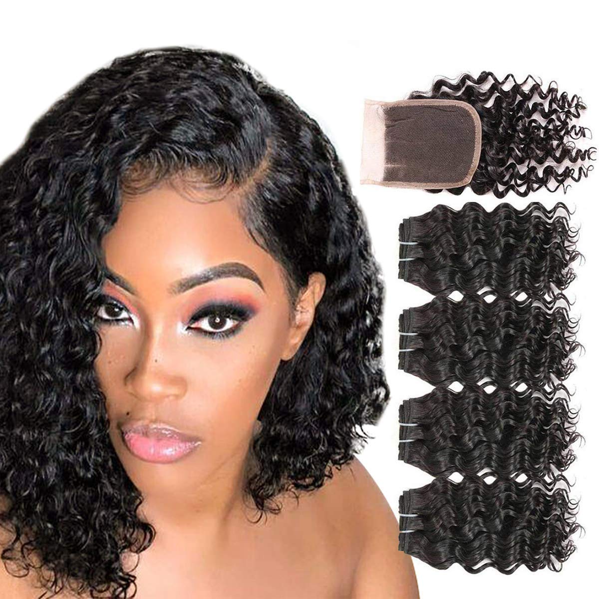 Buy Fashionline Deep Wave 8 4 Bundles With 4x4 Lace Closure