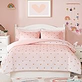 Wink Deer Twin Comforter Set with Sheets for Girls-5 Pieces Twin Bedding Sets with Pink Comforter, Sheets, Pillowcase & Sham for Kids (Pink Gold Heart, 66" X 86")