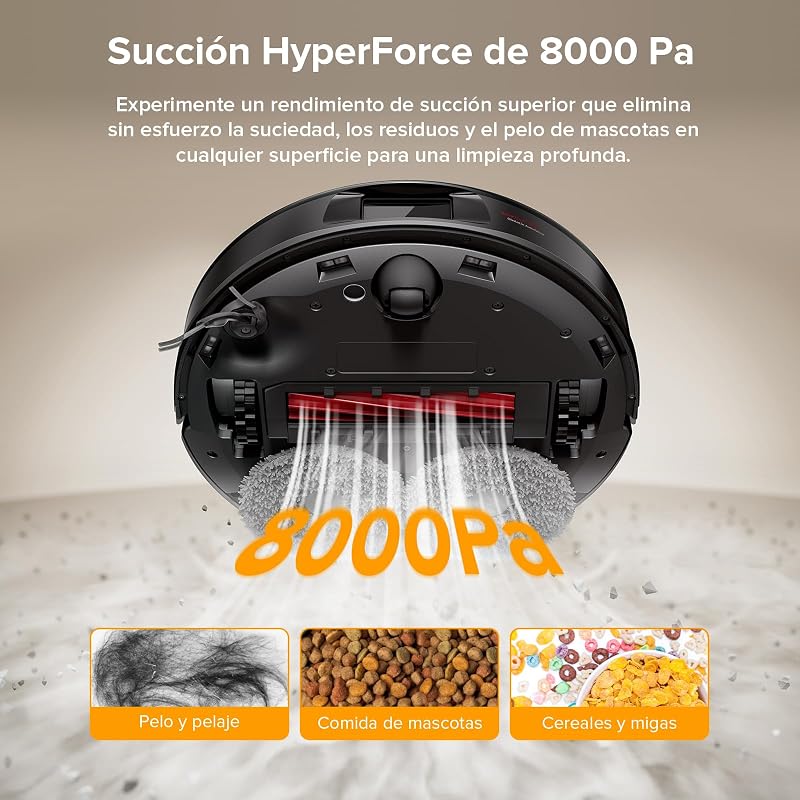 roborock QV 35A set Robot Vacuum Cleaner, sucção de 8000Pa, duas esfregonas rotativas de elevação, escovas anti-emaranhado, tecnologia reativa para evitar obstáculos, navegação e mapeamento, Preto