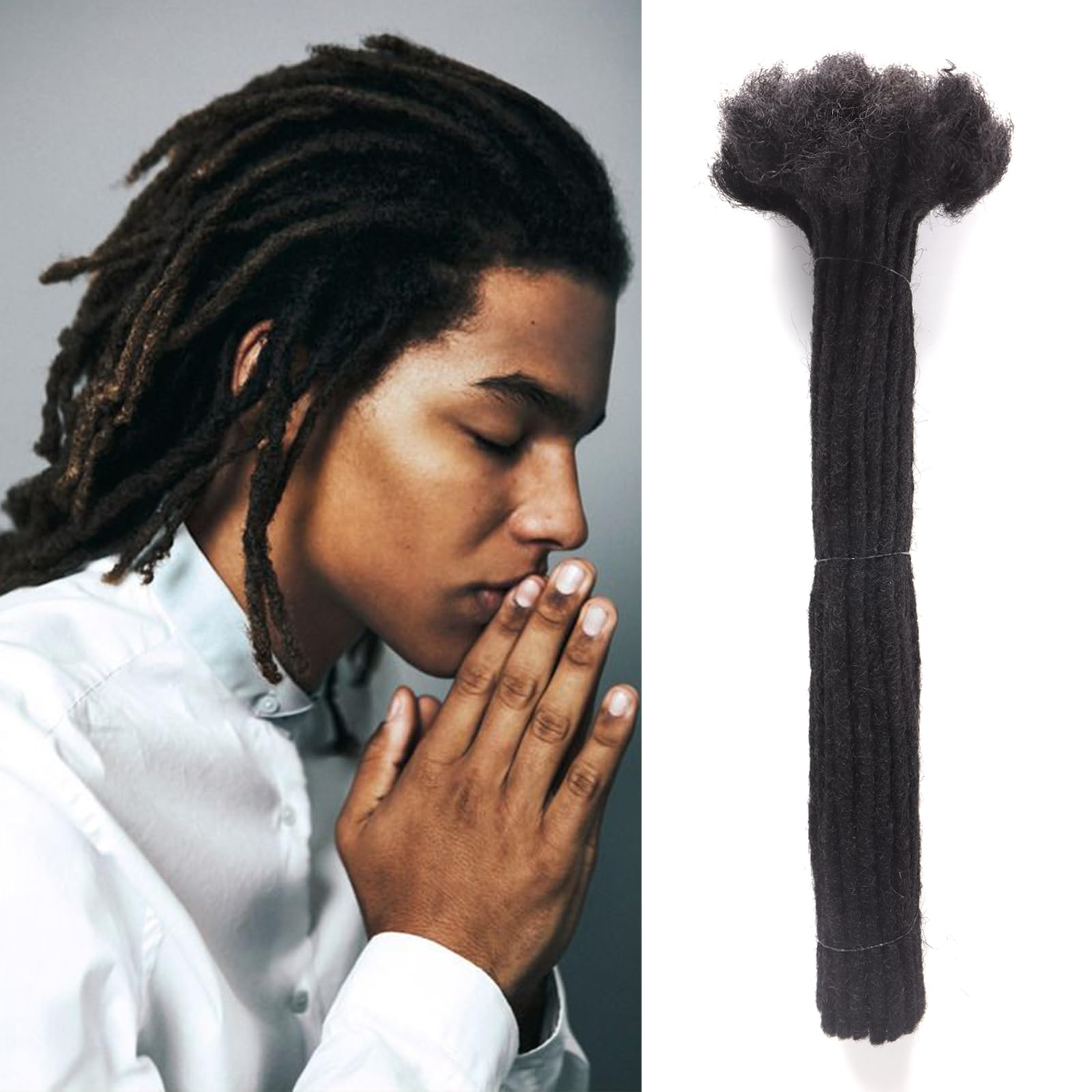 Ainimiu 6-18 Inch Dreadlock Extensions Human Hair 0.6cm Thin Loc Extensions Real Human Hair for Men/Women/Kids 30 Strands Full Handmade Permanent Dreads Can Be Curled and Bleached โ image 1