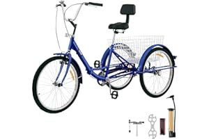 Bkisy Tricycle Adult 24'' Wheels Adult Tricycle 1-Speed 3 Wheel Bikes White for Adults Three Wheel Bike for Adults Adult Trike Adult Folding Tricycle Foldable 3 Wheel Bike for Adults