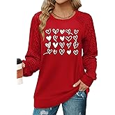 YI XIANG RAN Valentine Shirts for Women Funny Love Heart Graphic Shirt Valentine Day Tees Casual Cable Knit Long Sleeve Tops