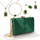SENONAPO 5 Pcs Clutch Purses for Women Jewelry Set Handbag with Necklace Earrings Ring Bracelet Vintage Banquet Handbag with Detachable Chain for Wedding Party Gift Supplies(Green)