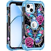 Rancase for iPhone 13/iPhone 14 Case,Three Layer Heavy Duty Shockproof Protection Hard Plastic Bumper +Soft Silicone Rubber Protective Case for Apple iPhone 13/14 6.1 inch,Glow in The Dark-Dark Blue