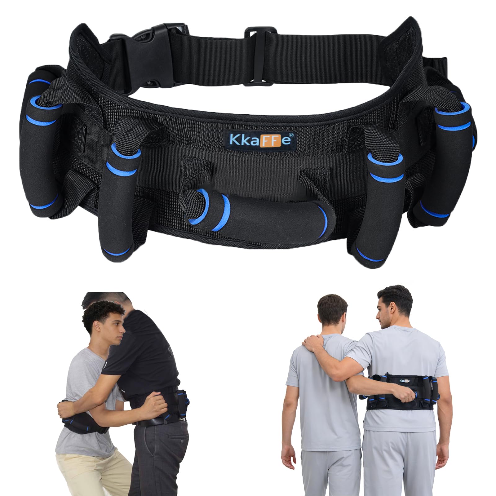 KkaFFe Gate Belt for Elderly with 7 Handles,Gait Belts Transfer Belt for Seniors, Adjustable Lift Belts for Elderly (27-45 inches) Quick Release Gait Belt，Patient Transfer Belt for Disabled（Blue）