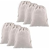 HARFINGTON 12pcs Cotton Storage Bags 7.9" x 9.8" Canvas Drawstring Bags Reusable Packing Storage Muslin Bags with Drawstring for Fruit Onion Clothes Shopping Home Supplies, Beige