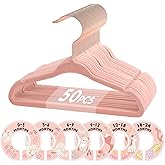 VIS'V Baby Hangers, 11 Inch Velvet Kids Hangers with 6 Pcs Clothes Size Dividers, Infant Toddler Nursery Closet Organization, Non Slip, Pink, 50 Pcs