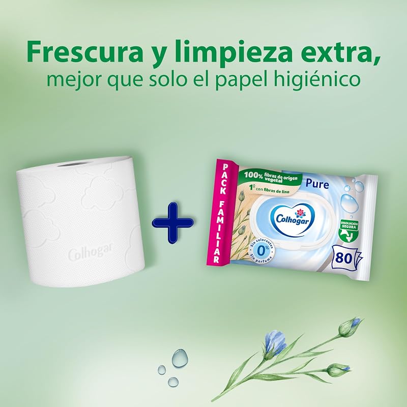 Pure Moist 8x80 - Papel Higiénico Húmedo Desechable por el WC - Sin Alcohol - Para Pieles Sensibles - Dermatológicamente Testado - 640 Unidades
