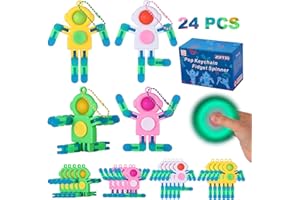 ZQFTZQ 24Pcs Pop Fidget Spinners Bulk - Deformable Astronaut Fidget Spinner Keychain Robot Gyro Fidget Spinner for Kids Adults Glow in The Dark Sensory Toys Easter Party Favors Classroom Prizes