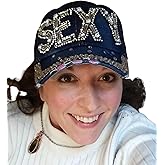 Popfizzy Bling Hat for Women, Rhinestone Baseball Cap, Bedazzled Distressed Denim Hats, Birthday Gifts for Women, Adjustable