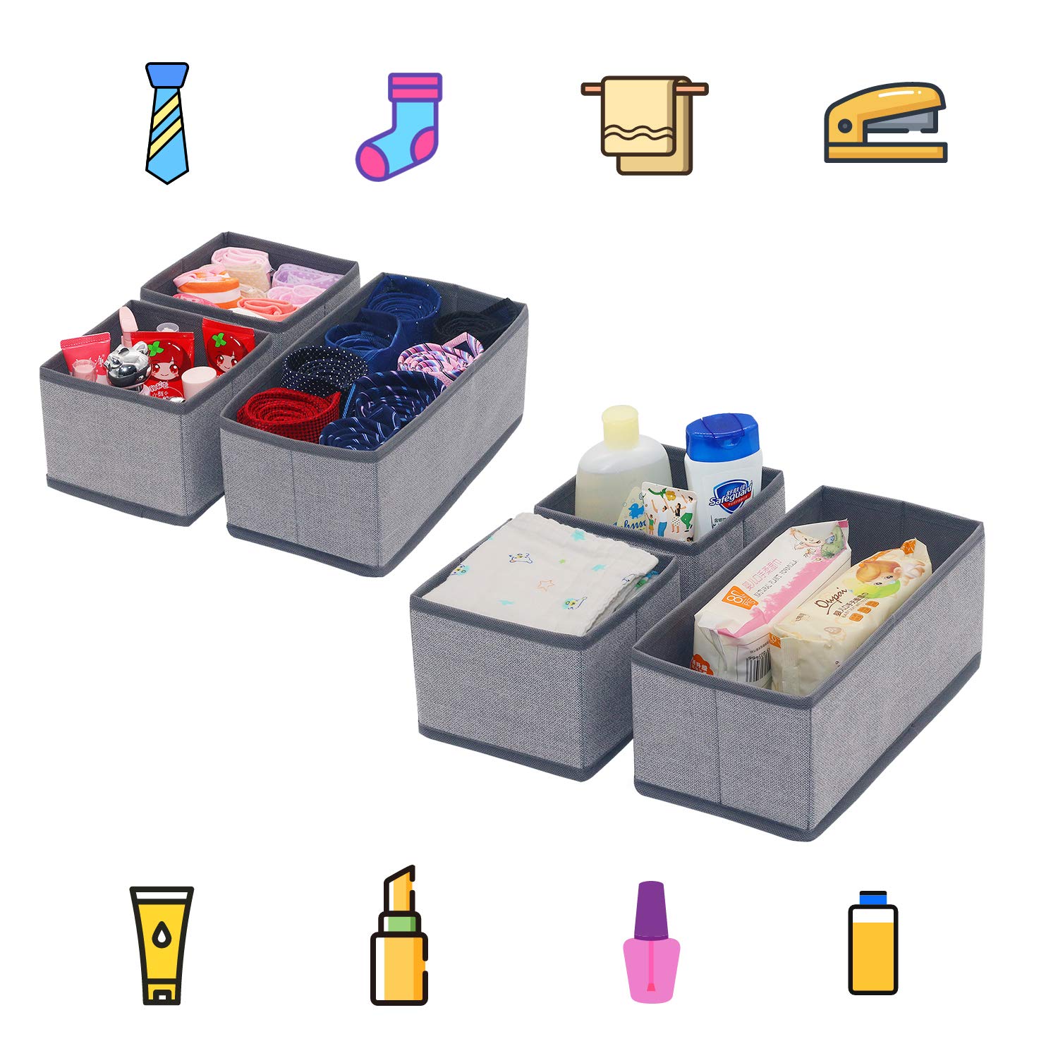 Gris Lino homyfort Juego de 6 organizadores de cajones de Tela Ropa