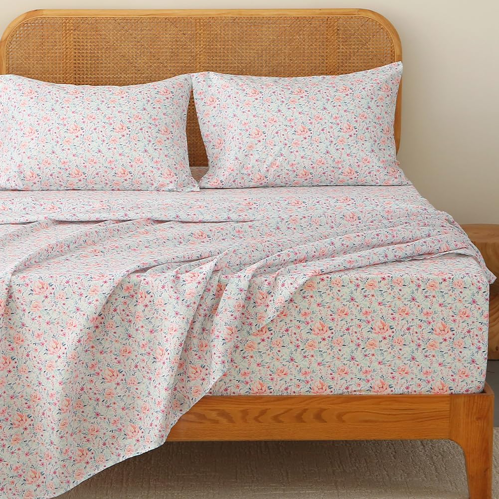 HYPREST Floral Sheets King, Vintage Soft Breathable Farmhouse 4pcs Bed Sheet Sets,18 inches Deep Pocket Sheets Image