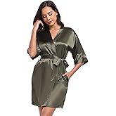 VOGUEMAX Women's Short Kimono Robe Silky Satin Bathrobe Bride Bridesmaids Getting Ready Sleepwear Soft Nightgown
